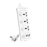 Deli ET410 2 Pin 3-Port + 3 USB White Power Strip